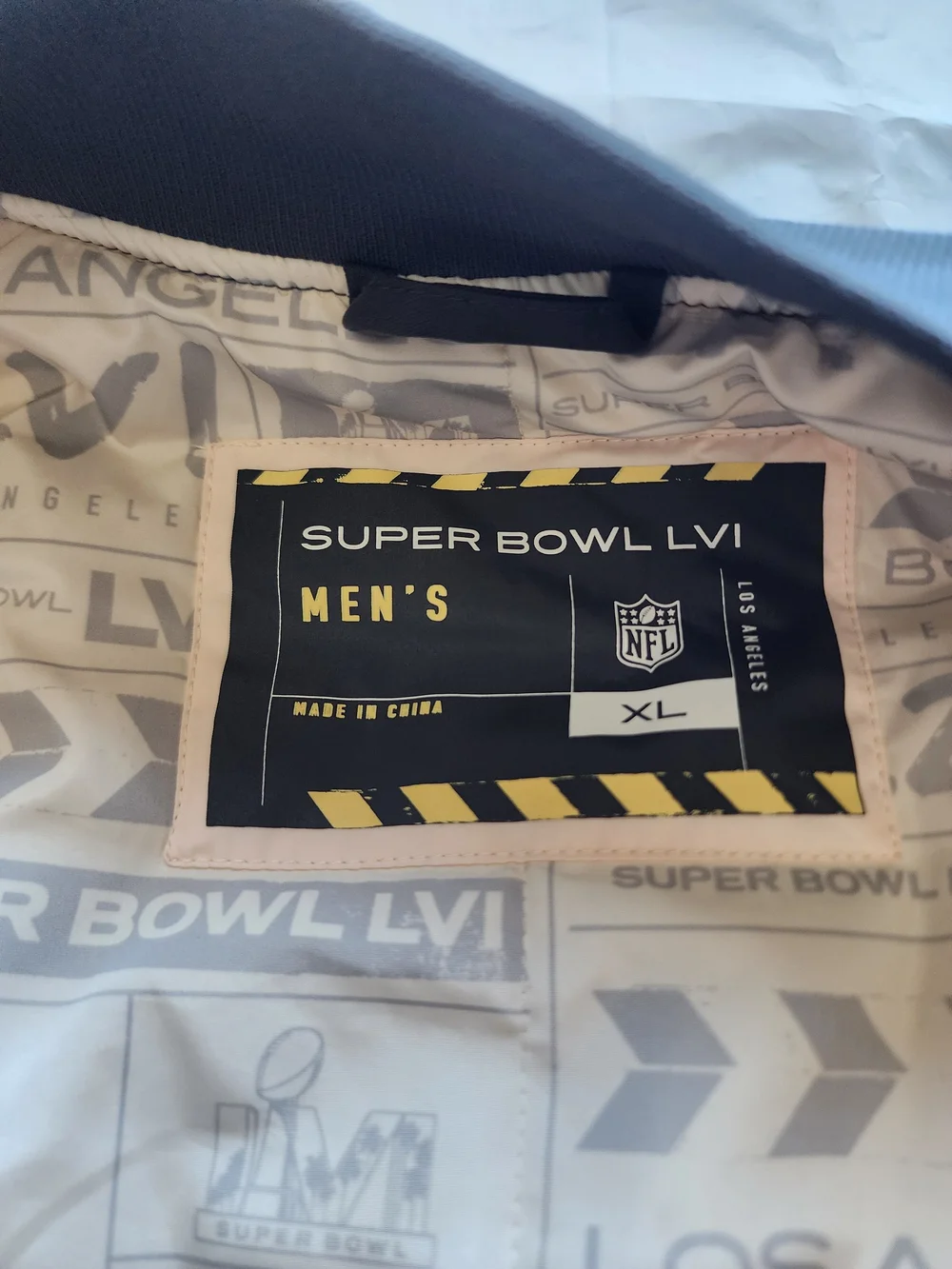 NFL SUPER BOWL LVI LOS ANGELES 2022 MEN'S QUILTED BOMBER JACKET GRAY SIZE XL
